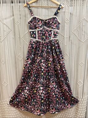 Cider Floral Sleeveless Maxi Dress with Lace Trim Bodice